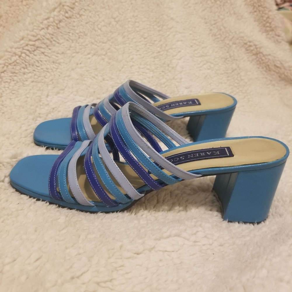 3/$15 Karen Scott Srappy Blue Mule Sandals